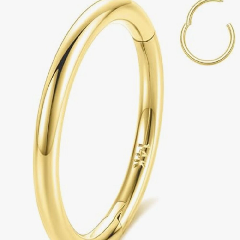 NIB 14K Solid Gold Nose Ring Septum Ring Conch Piercing Jewelry 20g 8mm